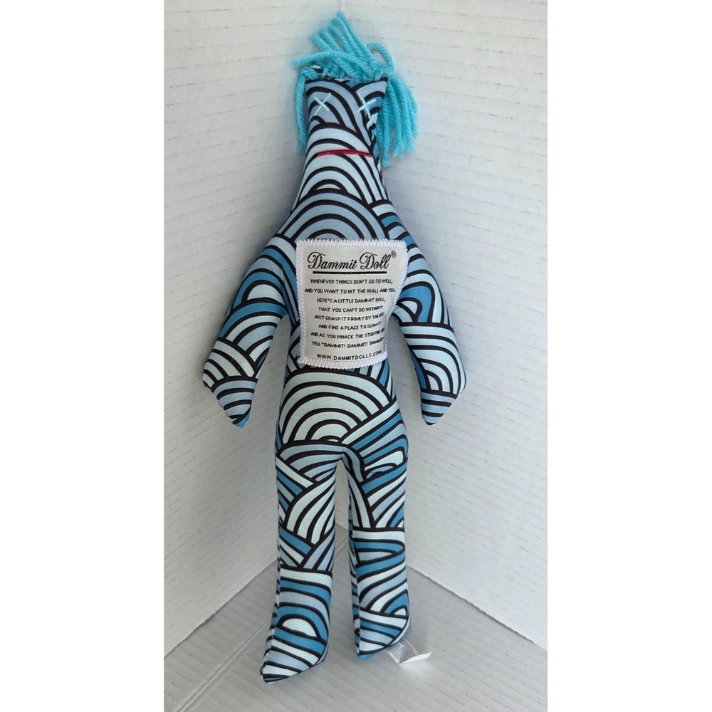 DAMMIT DOLL Stress Relief Gag Gift Funny Blue Geometric Pattern 13 inch